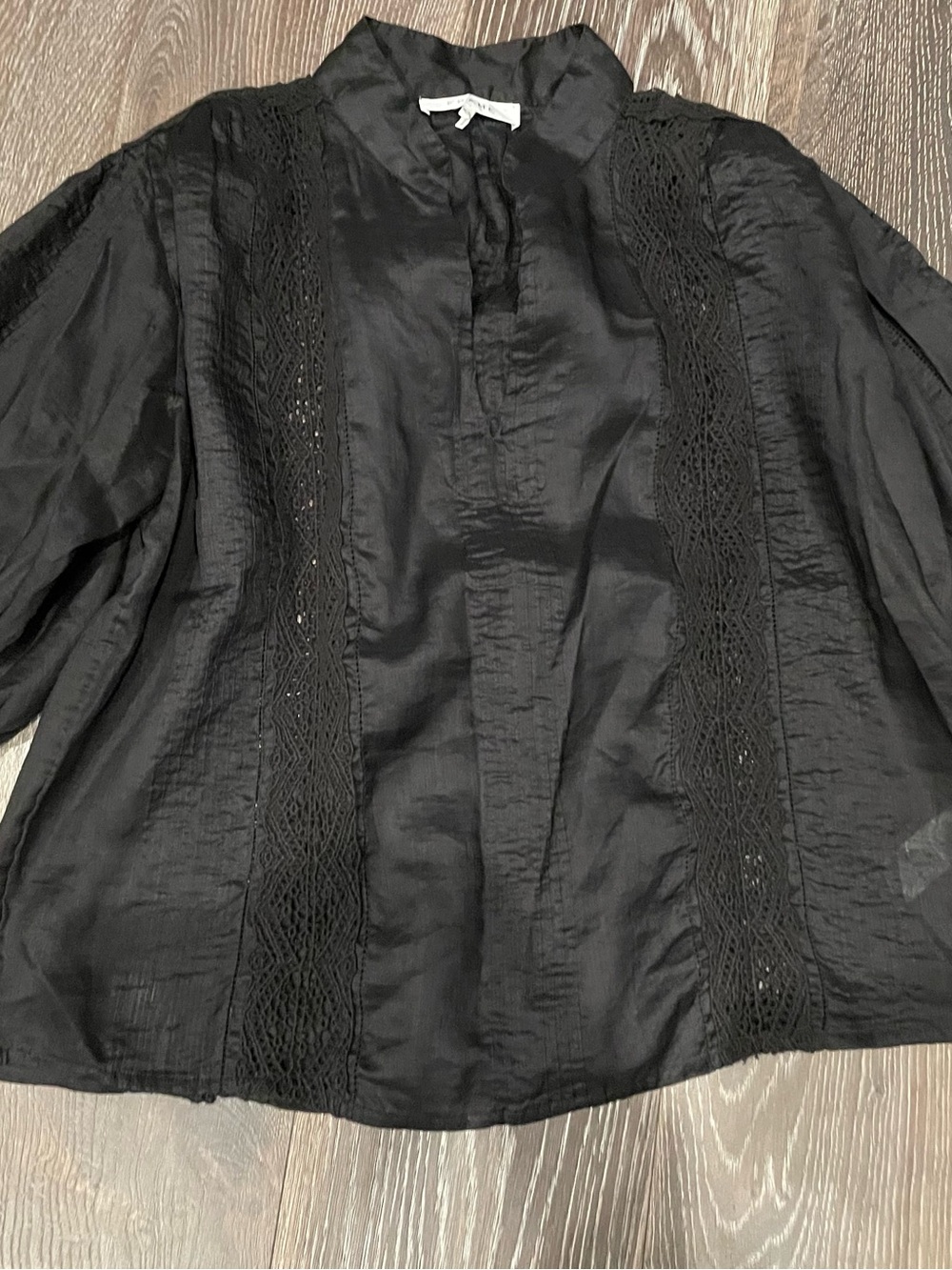FRAME Black Lace-Trim Blouse